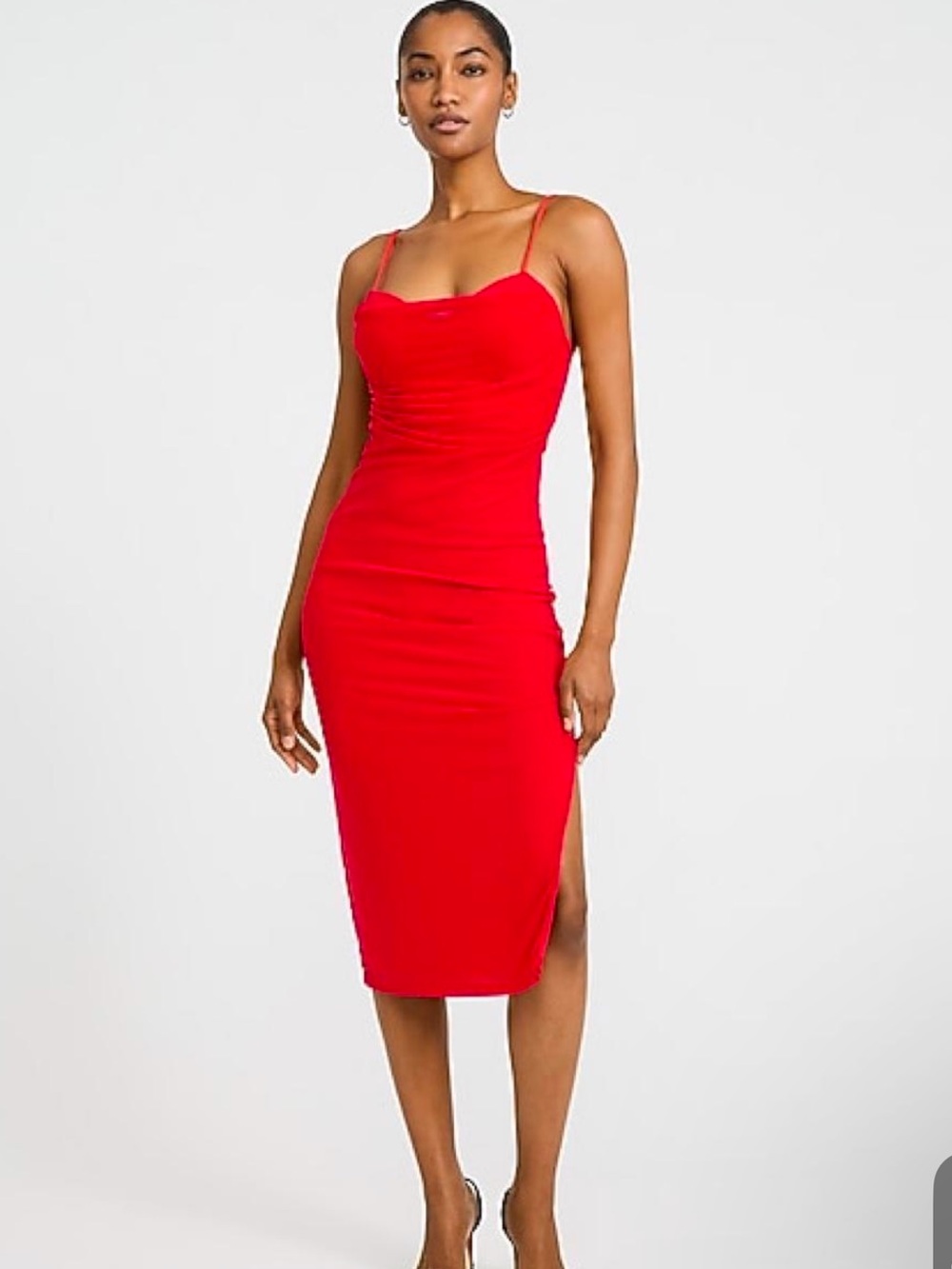 Express Red Spaghetti-Strap Midi Dress - Sleek Bodycon Style